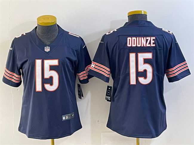 Womens Chicago Bears #15 Rome Odunze Navy 2024 Draft Vapor Stitched Jersey